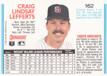 Craig Lefferts  baseball card collectible - Main Image 2