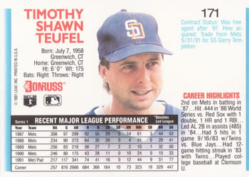Tim Teufel  baseball card collectible - Main Image 2