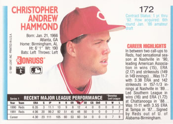 Chris Hammond  baseball card collectible - Main Image 2