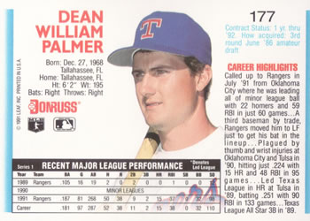 Dean Palmer  baseball card collectible - Main Image 2