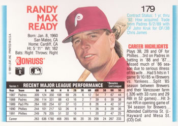 Randy Ready  baseball card collectible - Main Image 2