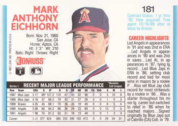 Mark Eichhorn  baseball card collectible - Main Image 2