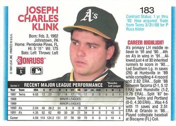 Joe Klink  baseball card collectible - Main Image 2
