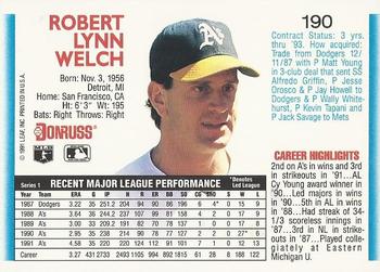 Bob Welch  baseball card collectible - Main Image 2