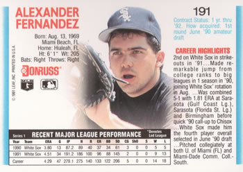 Alex Fernandez  baseball card collectible - Main Image 2