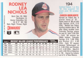 Rod Nichols  baseball card collectible - Main Image 2