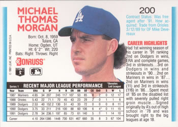 Mike Morgan  baseball card collectible - Main Image 2