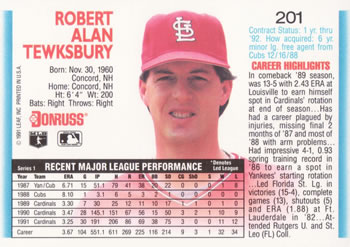 Bob Tewksbury  baseball card collectible - Main Image 2