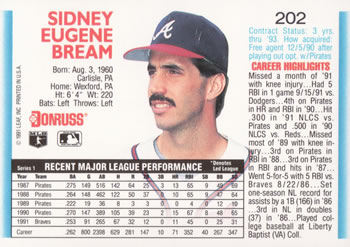 Sid Bream  baseball card collectible - Main Image 2