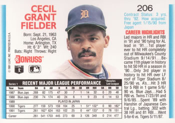 Cecil Fielder  baseball card collectible - Main Image 2