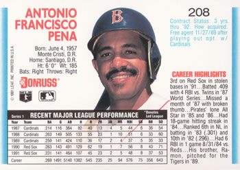 Tony Pena  baseball card collectible - Main Image 2