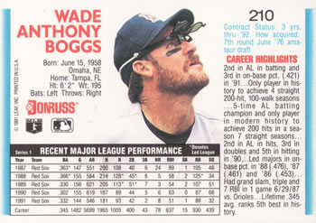 Wade Boggs  baseball card collectible - Main Image 2