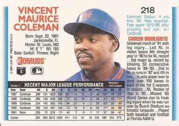 Vince Coleman  baseball card collectible - Main Image 2