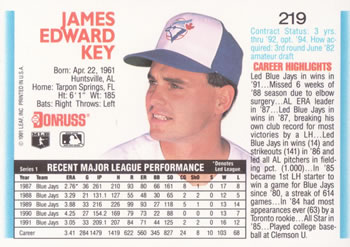 Jimmy Key  baseball card collectible - Main Image 2