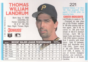 Bill Landrum  baseball card collectible - Main Image 2