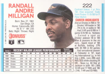 Randy Milligan  baseball card collectible - Main Image 2