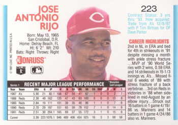 Jose Rijo  baseball card collectible - Main Image 2