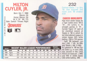 Milt Cuyler  baseball card collectible - Main Image 2