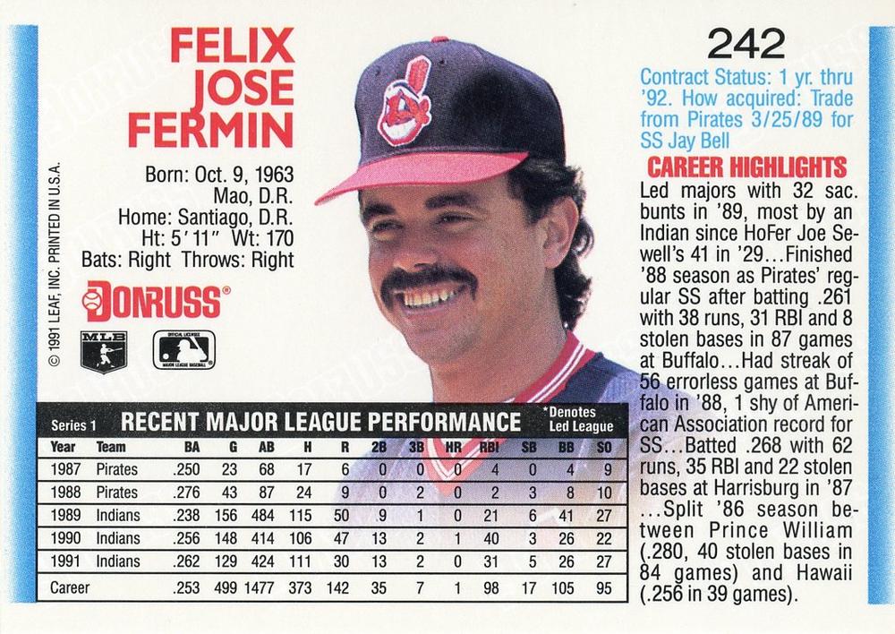 Felix Fermin  baseball card collectible - Main Image 2