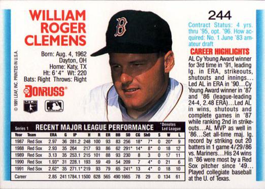 Roger Clemens  baseball card collectible - Main Image 2