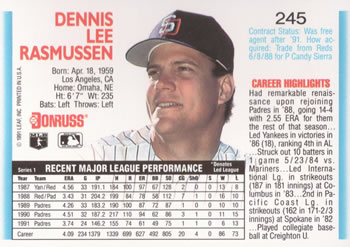 Dennis Rasmussen  baseball card collectible - Main Image 2