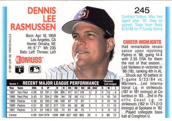 Dennis Rasmussen  baseball card collectible - Main Image 2