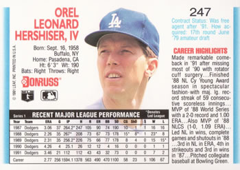 Orel Hershiser  baseball card collectible - Main Image 2