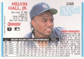 Mel Hall  baseball card collectible - Main Image 2