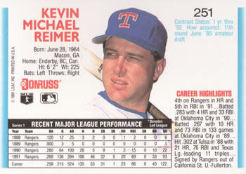 Kevin Reimer  baseball card collectible - Main Image 2