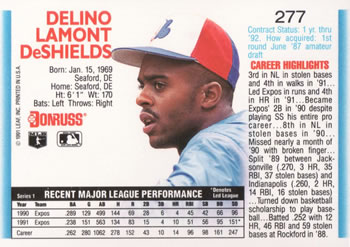 Delino DeShields  baseball card collectible - Main Image 2