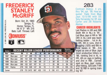 Fred McGriff  baseball card collectible - Main Image 2