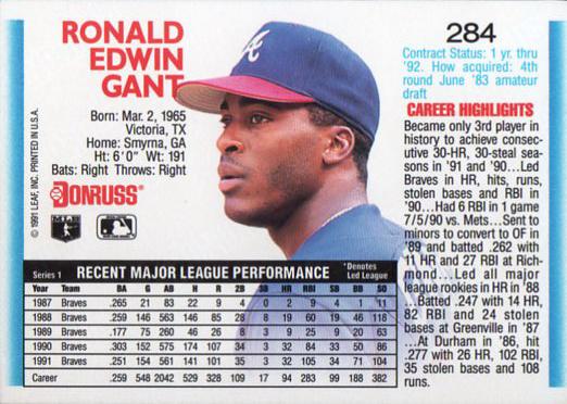 Ron Gant  baseball card collectible - Main Image 2