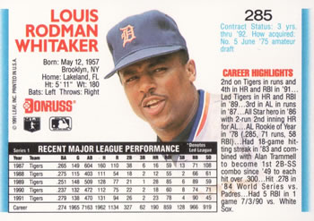 Lou Whitaker  baseball card collectible - Main Image 2