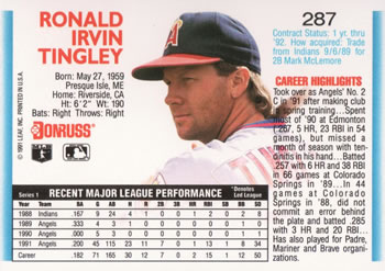 Ron Tingley  baseball card collectible - Main Image 2