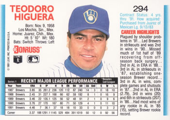 Ted Higuera  baseball card collectible - Main Image 2