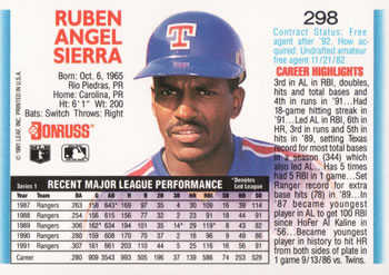Ruben Sierra  baseball card collectible - Main Image 2