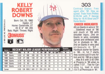 Kelly Downs  baseball card collectible - Main Image 2