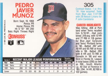 Pedro Munoz  baseball card collectible - Main Image 2