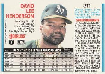 Dave Henderson  baseball card collectible - Main Image 2
