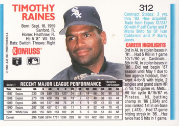 Tim Raines  baseball card collectible - Main Image 2
