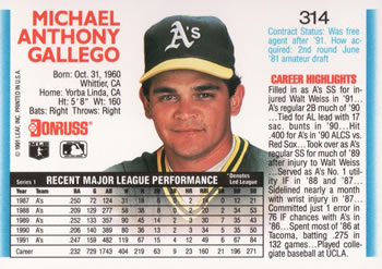 Mike Gallego  baseball card collectible - Main Image 2