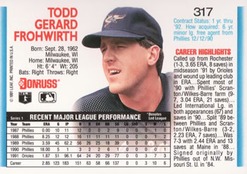 Todd Frohwirth  baseball card collectible - Main Image 2