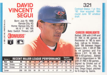 David Segui  baseball card collectible - Main Image 2