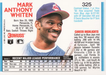 Mark Whiten  baseball card collectible - Main Image 2