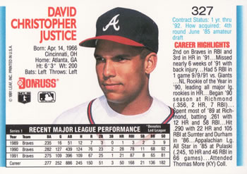 Dave Justice  baseball card collectible - Main Image 2