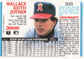 Wally Joyner  baseball card collectible - Main Image 2