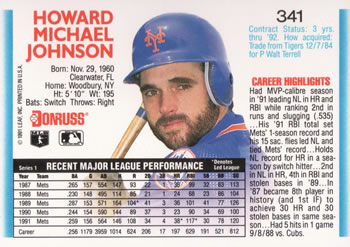 Howard Johnson  baseball card collectible - Main Image 2