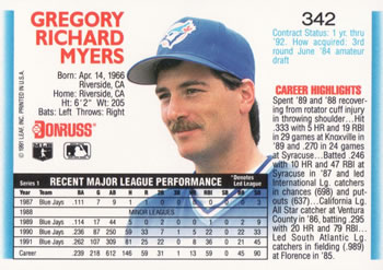 Greg Myers  baseball card collectible - Main Image 2