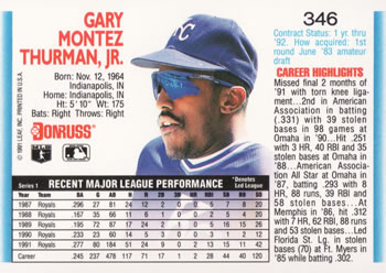 Gary Thurman  baseball card collectible - Main Image 2