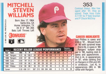 Mitch Williams  baseball card collectible - Main Image 2